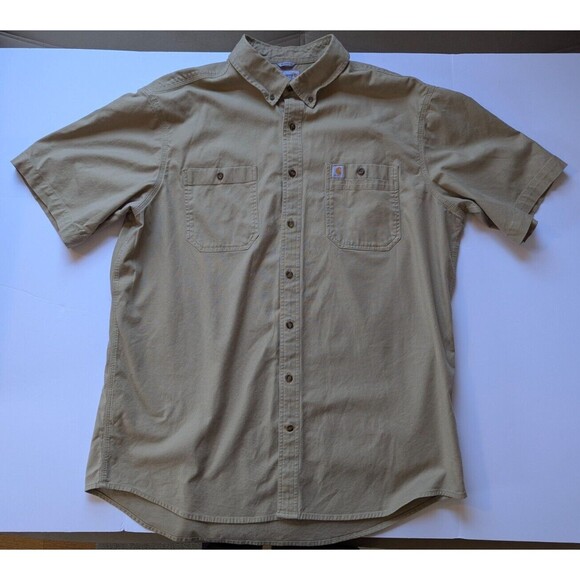 Carhartt Short Sleeve Work Button Canvas Shirt 2XL Tall Mens Tan Light Brown - Picture 4 of 14